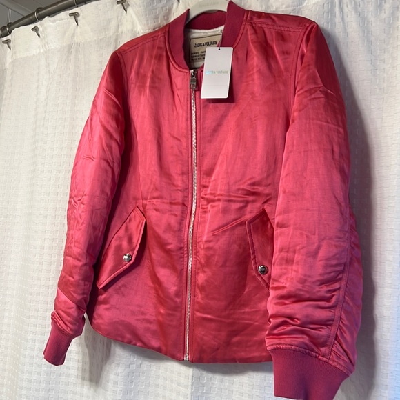 NWT $578 ZADIG & VOLTAIRE BEN RASPBERRY SATIN BOMBER JACKET M Medium - Picture 2 of 7
